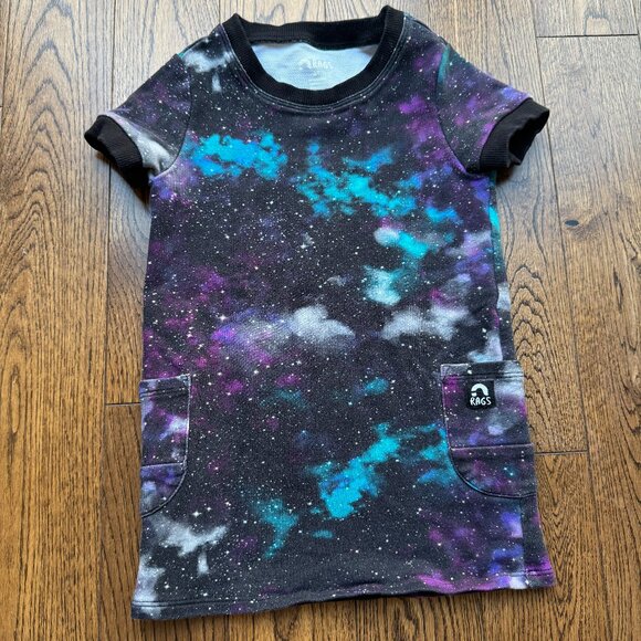 Rags to Raches Girls Drop Pocket Dress in Celestial Galaxy Size 2T Black Purple - Picture 1 of 7